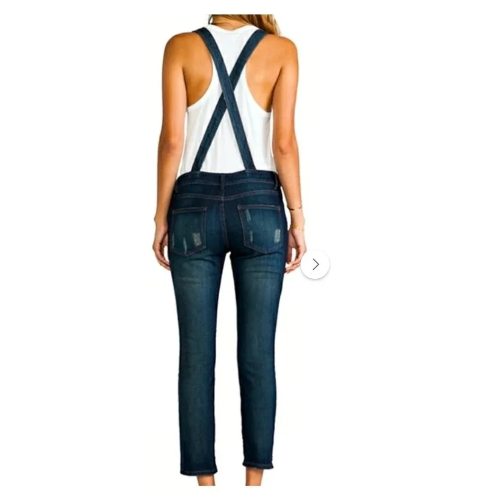 Free People Gray Denim Overalls Slim Tapered Distressed Bib Dungarees Gray